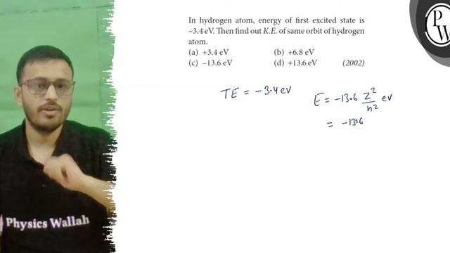 In hydrogen atom, energy of first excited state is \( -3.4 \mathrm{... смотреть онлайн