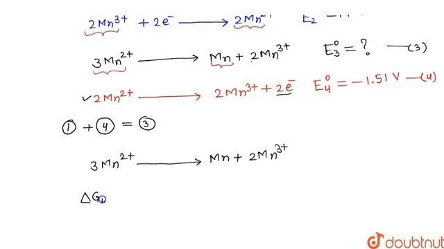 Given below are the half -cell reactions `Mn^(2+) + 2e^(-) rarr Mn, E^@ =- 1. 18 V` `2 (Mn^(3+) = E смотреть онлайн