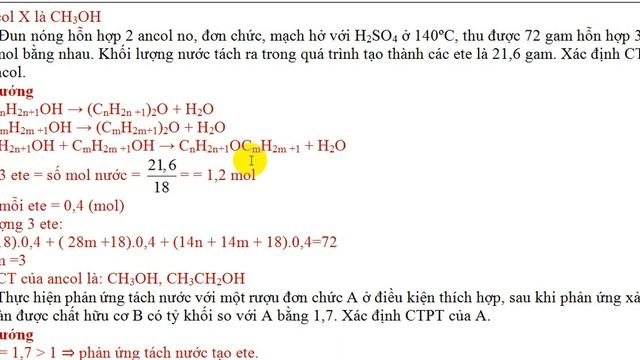 Lớp 11: Bài tập phản ứng tách nước ancol tạo thành ete hoặc anken смотреть онлайн