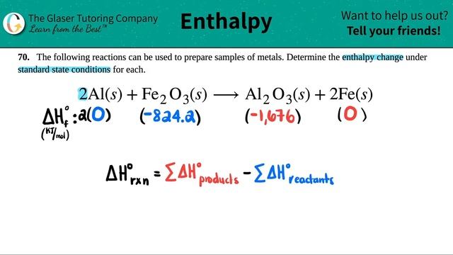 5.70d | Determine the enthalpy change for 2Al(s) + Fe2O3(s) → Al2O3(s) + 2Fe(s) смотреть онлайн
