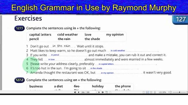 127 English Grammar By Raymond Murphy Unit 127 - In, On, At, Other Uses.