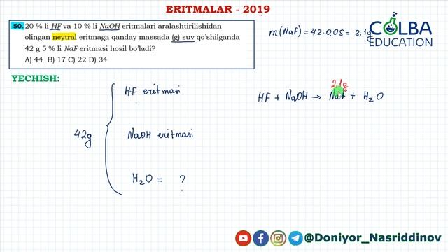ERITMALAR #50. 2019-YIL DTM KIMYO TESTLARI BAZASI.