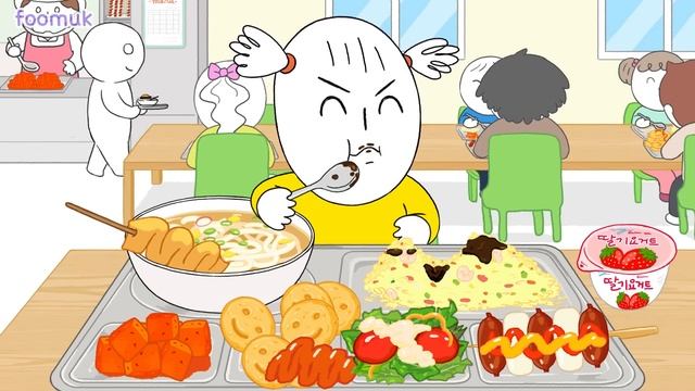 짜장 볶음밥에 따끈한 어묵우동- 급식 먹방 2탄/ School Lunch Mukbang2 Animation ASMR /foomuk