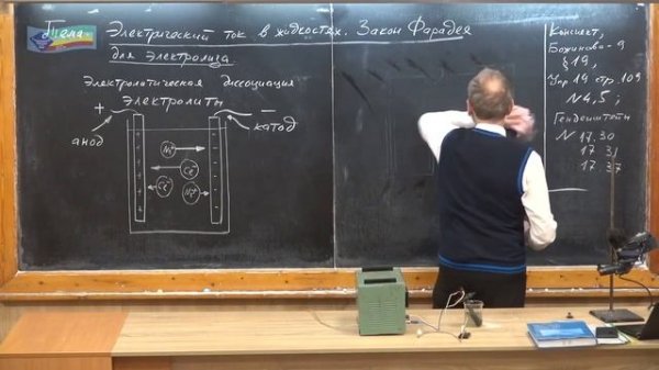 8 класс. Урок 87. Электрический ток в жидкостях. Закон Фарадея для электролиза.