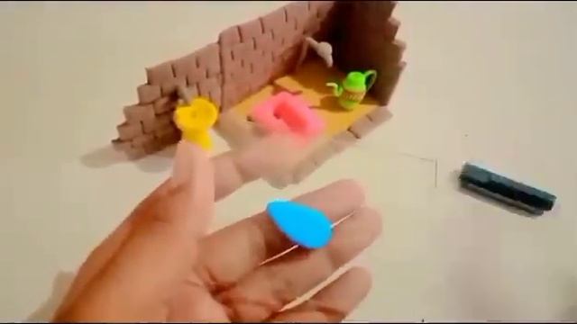 DIY How to make polymer clay miniature Village House, Washroom Set, Kitchen Set, Tree, Charpai смотреть онлайн