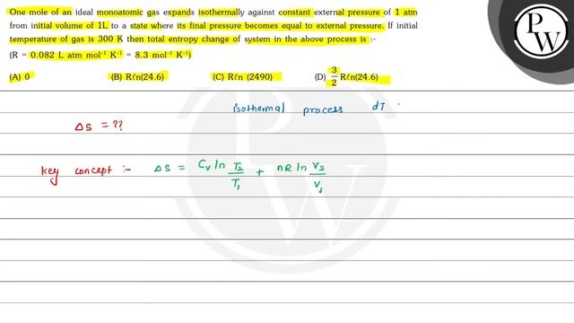 One mole of an ideal monoatomic gas expands isothermally against constant external pressure of \... смотреть онлайн
