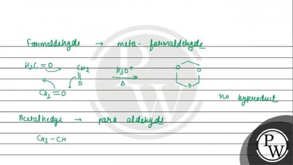 Example of condensation polymer is
(1) Formaldehyde \( \rightarrow \) meta-formaldehyde
(2) Acet...