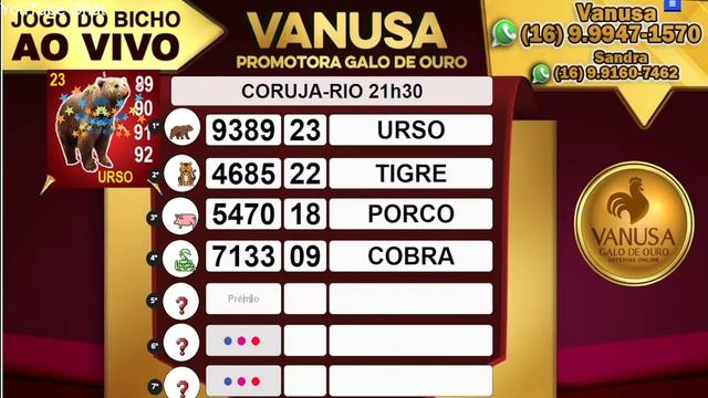 Resultado Do Jogo Do Bicho Ao Vivo - Coruja-RIO 21h30