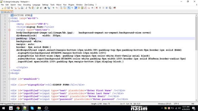 Css Video Tutorial | html css signup background image | Part 11 | Freelancer Nasim смотреть онлайн
