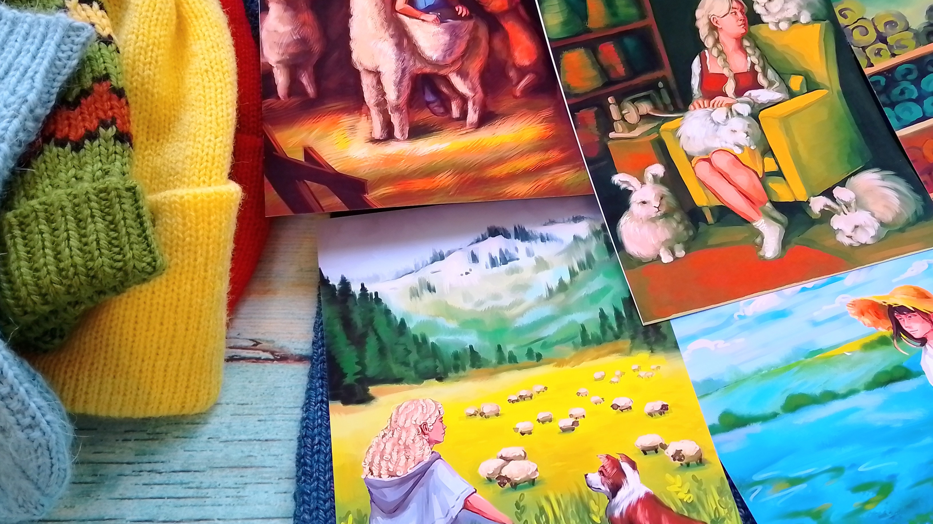 Много готовых работ. Шапки / свитер / варежки / носки. Иллюстрации на тему вязания. смотреть онлайн