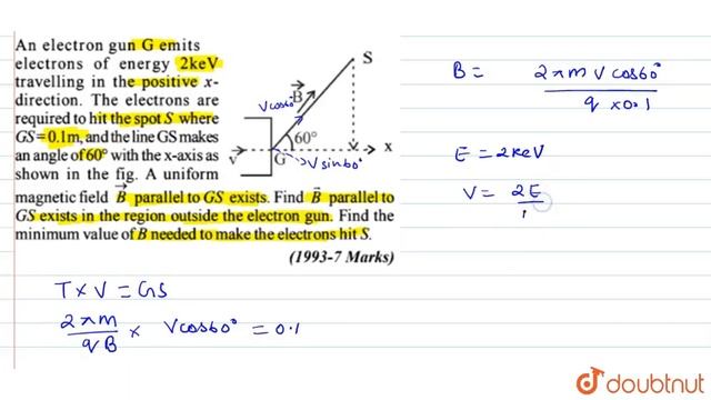 An electron gun G emits electrons of energy 2ke V travelling in the positive x- direction . Th... смотреть онлайн