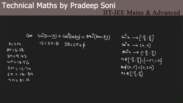 The solution of sin-1(sin15) + cos-1(cos20) + tan-1(tan25). IIT-JEE Maths) смотреть онлайн