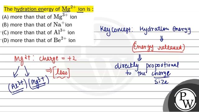 The hydration energy of \( \mathrm{Mg}^{2+} \) ion is :
(A) more than that of \( \mathrm{Mg}^{3+... смотреть онлайн