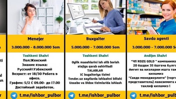 Sara Ishlar | Bosh Ish Orinlari | Ish Bor | Ishga marhamat | Ish Kerak