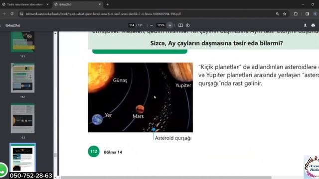 Təbiət Fənni, 6-cı Sinif II Hissə. Günəş Sisteminin Quruluşu. (Dərs Və Tapşırıq Izahı).