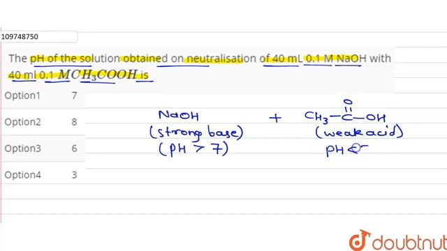 The pH of the solution obtained on neutralisation of 40 mL 0.1 M NaOH with 40 ml смотреть онлайн