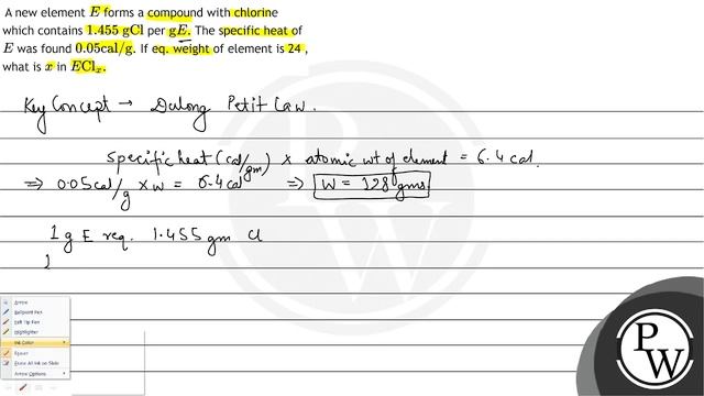 A new element \( E \) forms a compound with chlorine which contains... смотреть онлайн