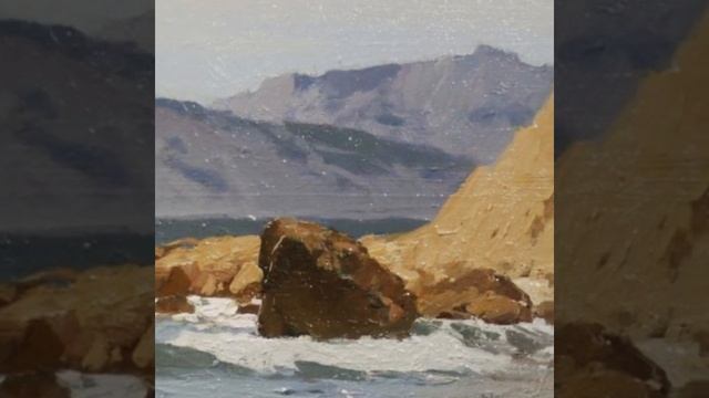 Картина авторская "Берег моря". Художник - Юрий Прядко. Холст / Масло, 50x100 см смотреть онлайн