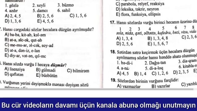 Azərbaycan Dili-Fonetika,sait Və Samit Səslər / DİM,Test Toplusu SUALLARIN İZAHI