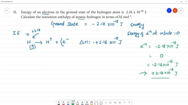 Energy of an electron in the ground state of the hydrogen atom is -2.18 x 10^-18 J. Calculate the смотреть онлайн