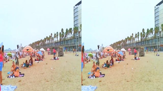Walking Beach At Topless Beach, In Barcelona With Chill Music #VR #4K #3d #3dvideo #stereoscopic