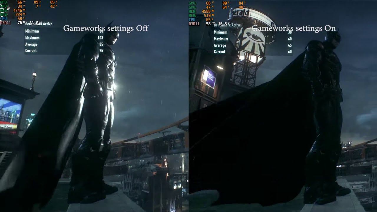 Batman Arkham Knight Gamework settings On vs Off смотреть онлайн