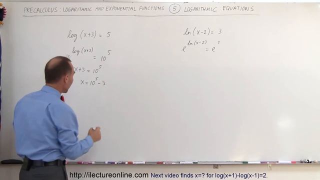 PreCalculus - Logarithmic & Exponential Functions (5 of 20) x=? for log(x+3)=5 and ln(x-2)=3 смотреть онлайн