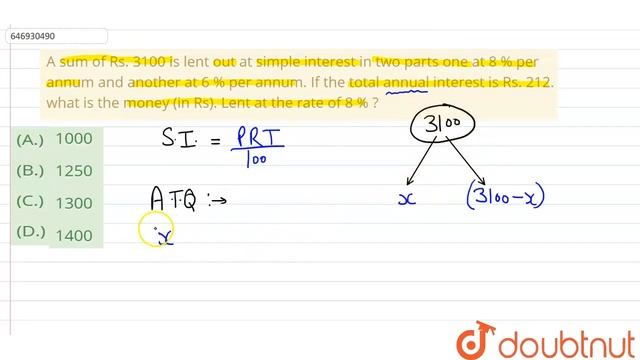 A sum of Rs. 3100 is lent out at simple interest in two parts one at 8 % per annum and another a... смотреть онлайн