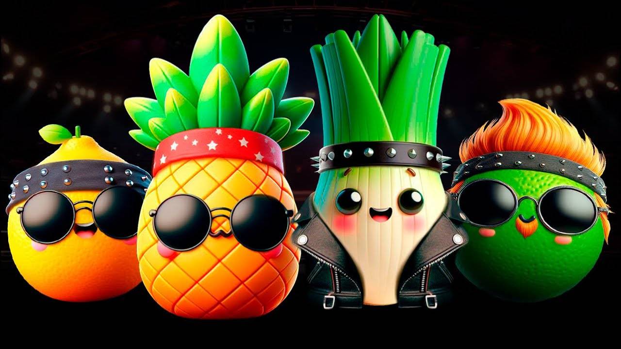 Танцующие фрукты на рок-вечеринке! 🎵🤘🎸Сенсорное видео с классной рок-музыкой смотреть онлайн