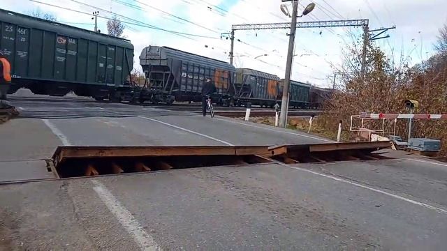Ликино Дулевский РЖД переезд и электровоз ВЛ10 с грузовым поездом смотреть онлайн