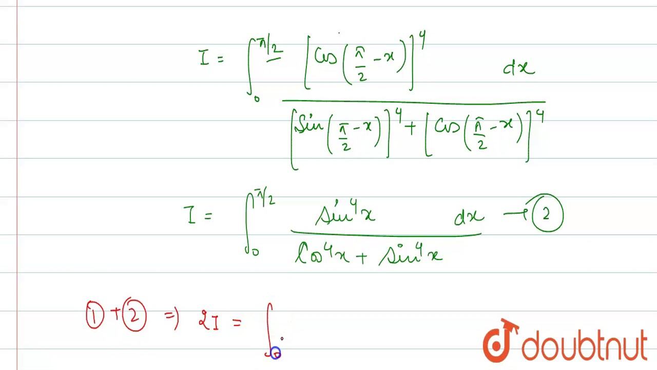 `int_(0)^(pi//2)(cos^(4)x)/((sin^(4)x+cos^(4)x))dx=(pi)/(4)` смотреть онлайн