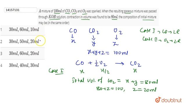 `A` mixture of `100ml` of `CO,CO_(2)` and `O_(2)` was sparked. When the resulting gaseous mixture w смотреть онлайн