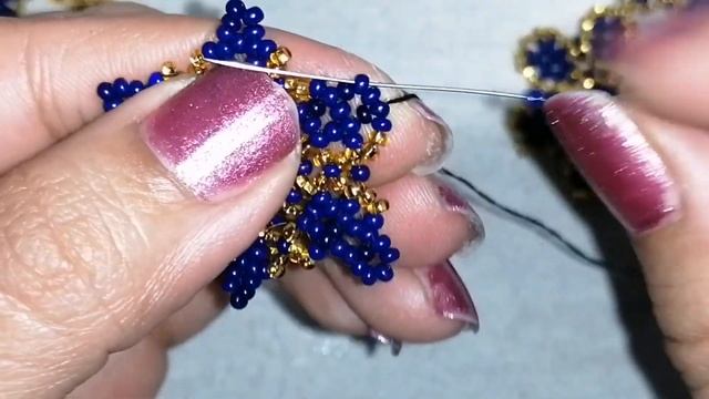 Collar De Chaquira Flores Azul/dorado 💐🌼💐❤️