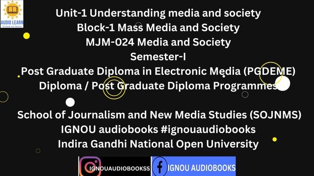 Unit-1 Understanding media and society Block-1 MJM 024 SEM 1 PGDEME SOJNMS #ignou #media #society смотреть онлайн