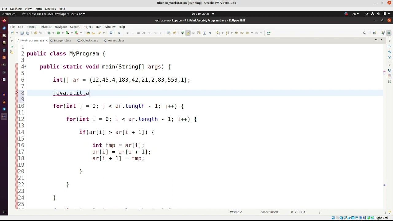 Java 1.11. Сортировка массива в Java. смотреть онлайн