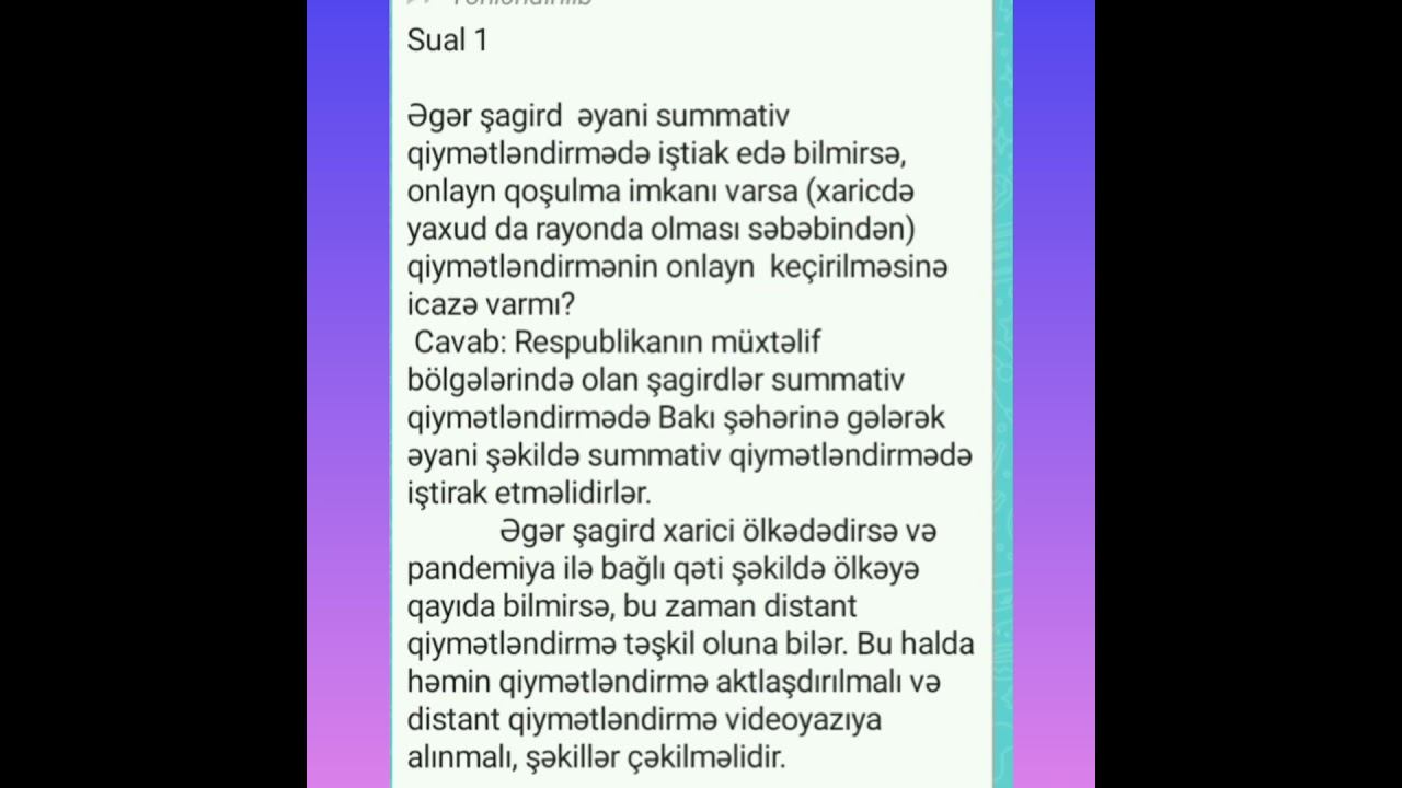 Summativ Qiymətləndirmələrlə Bağlı ən çox Verilən Suallar Və Cavabları