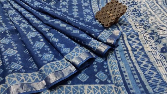 new arrival linen cotton with silver jari and indigo giccha border sarees смотреть онлайн
