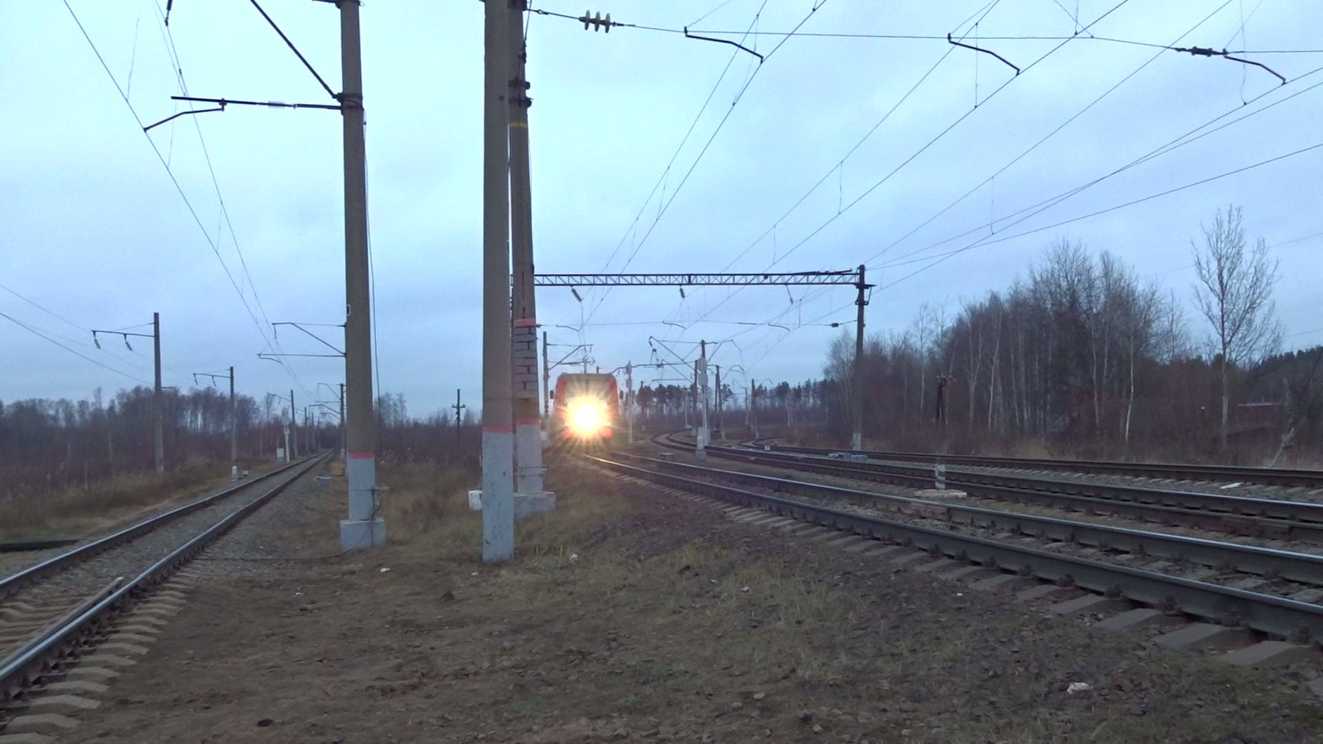 Рельсовый автобус РА1-0059 Нижний Новгород - Окская прибывает на станцию Петряевка смотреть онлайн