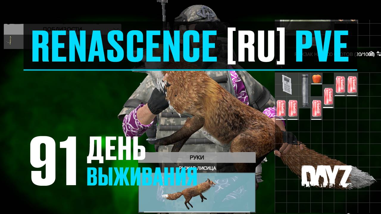 DayZ. RENASCENCE [RU] PVE. 91 день выживания. Охота на лис и зайцев. Покатушки на лодке. смотреть онлайн
