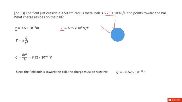 (22-13) The field just outside a 3.50-cm-radius metal ball is 6.25 X 102N /C and points toward the смотреть онлайн