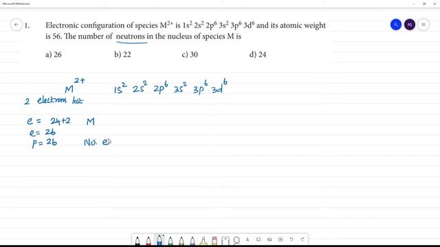 Electronic configuration of species M2+ is 1s2 2s2 2p6 3s2 3p6 3d6 and its atomic weightis 56. смотреть онлайн