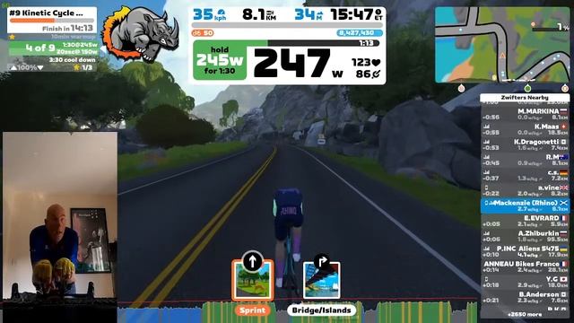 #9 Kinetic Cycle Coaching Pre Breakfast Sub Threshold 90 + 20 sec Spinner Back IT UP in Watopia смотреть онлайн