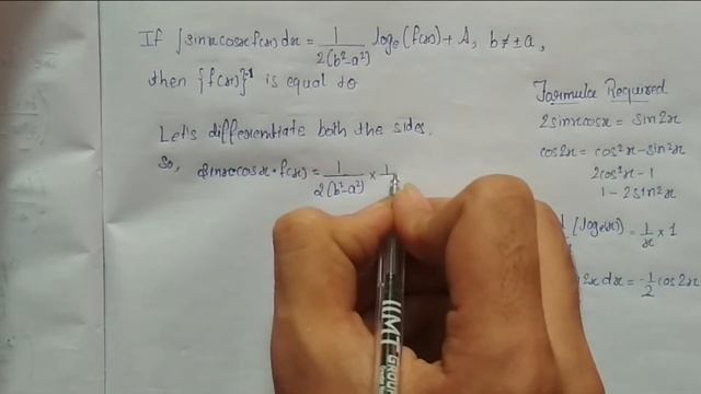 If integration of (sinx*cosx*f(x))={ln(f(x))}/2(b^2-a^2) + A, b is not equal to +a/-a , find {f(x). смотреть онлайн