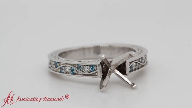 Antique Filigree Diamond Engagement Ring Setting With Blue Topaz In Platinum-FDENS3543R смотреть онлайн