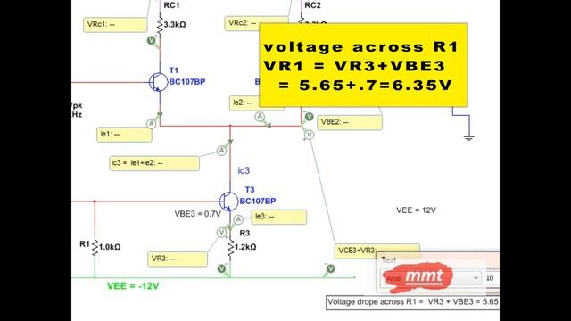 Differential Amplifier Circuit Using Transistors(design And DC Analysis In NI Multisim)