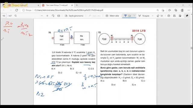 11.SINIF FEN LİSESİ KİMYA 2.ÜNİTE - GAZLAR ÖLÇME VE DEĞERLENDİRME SORULARI CEVAPLARI-2