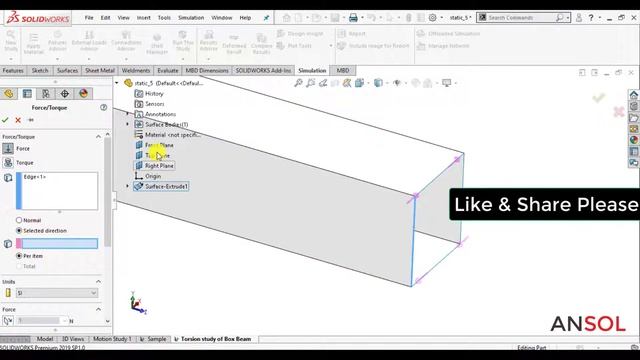 Solidworks simulation 121| Torsion analysis of box beam смотреть онлайн