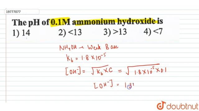 The pH of `0.1 M` ammonium hydroxide is смотреть онлайн
