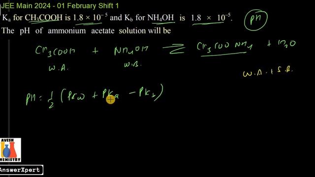 Ka for Ch3COOH is 1.8 × 10– 5 and Kb for NH4OH is 1.8 × 10–5. The pH of ammonium acetate solution w смотреть онлайн