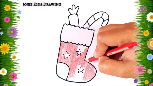 How to Draw Christmas Stocking easy | Painting, coloring for kids & Toddlers | Christmas drawing смотреть онлайн